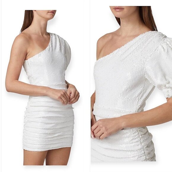 Ronny Kobo Eden One-Shoulder Minidress in White Sequins, Size XS, New with tag - Picture 2 of 16